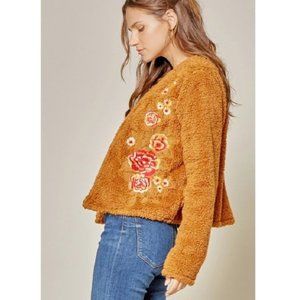 NWT Embroidered Boho Style Faux Fur Jacket
